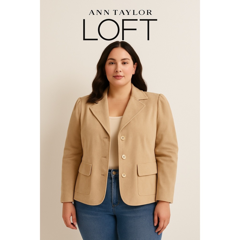 Ann Taylor LOFT Leather Blazer Women‎ 4 (S) Tan Suede Jacket Old Money Preppy